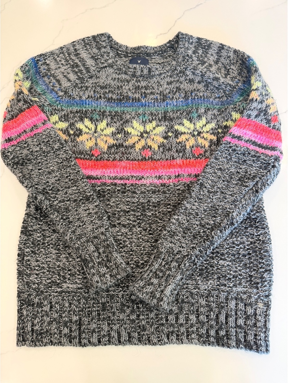 American Eagle Jegging Crewneck Sweater Gray Pink Size XS